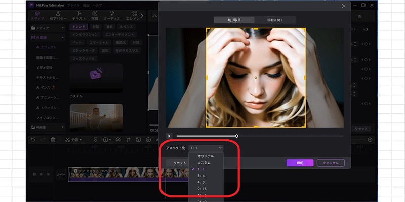 HitPaw Edimakorのクロップ機能