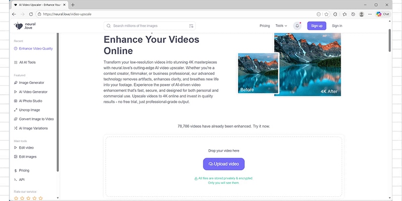 Neural.loveの動画高画質化機能画面