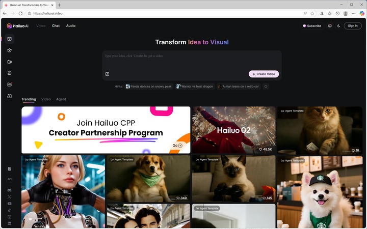 webオンラインでAI動物ダンス動画を作成するツール-Hailuo