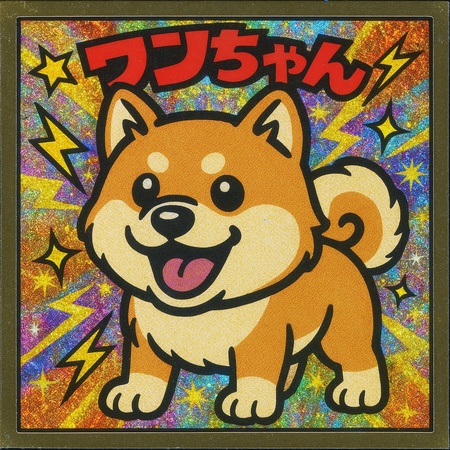 ビックリマン風シール画像-秋田犬キャラー
