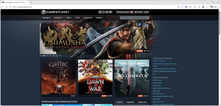 Gamesplanet公式サイトのトップページ
