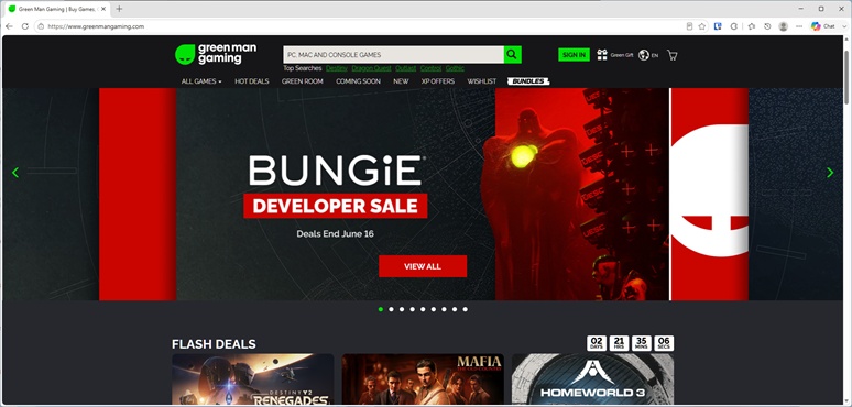 Green Man Gaming公式サイトのトップページ