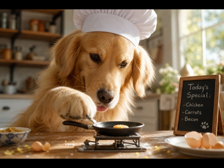 ミーム風AI動画、料理する犬