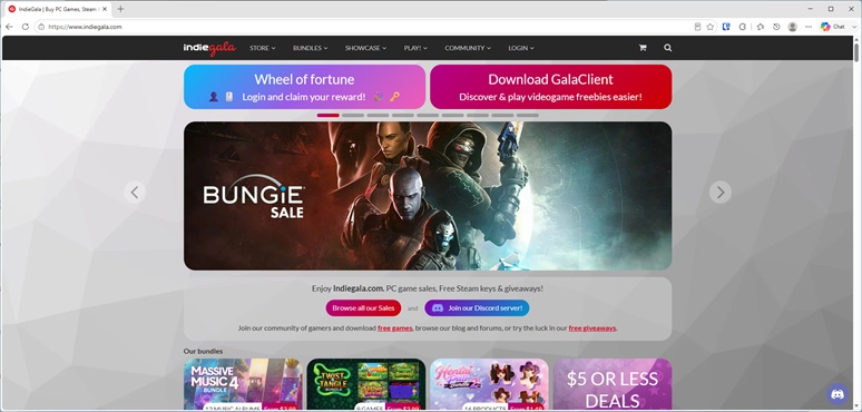 IndieGala公式サイトのトップページ