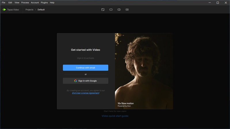 Topaz Video AIのアカウントログイン画面