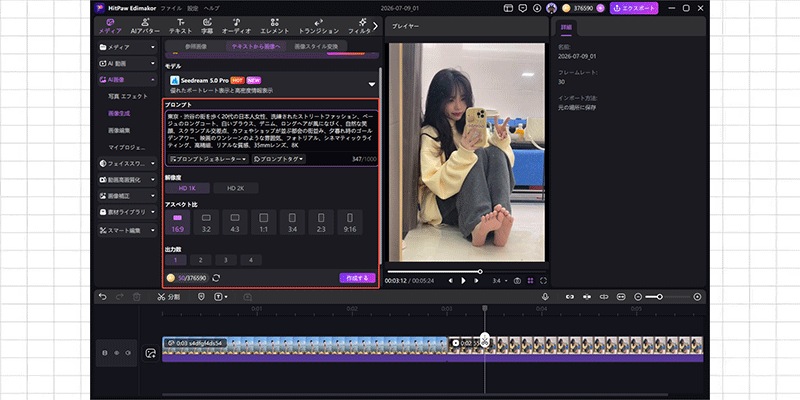 プロンプト入力と画像設定画面