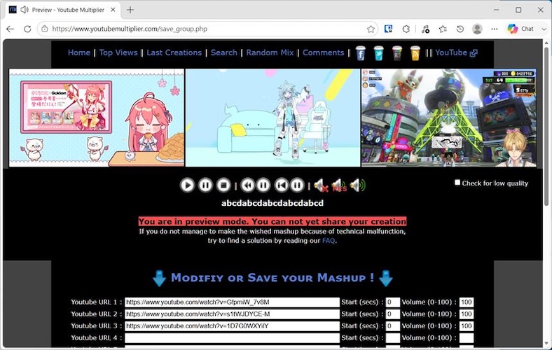 YouTube Multiplierの3分割同時再生画面