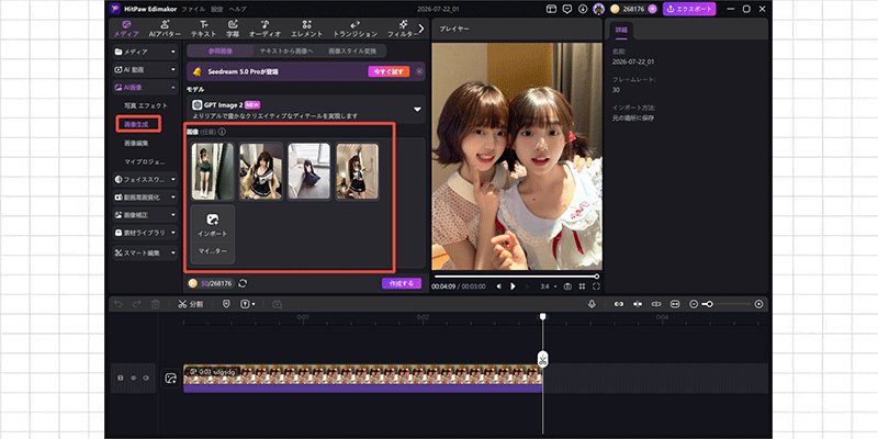 HitPawでの2×2グリッドコラージュAI編集プロンプト入力画面
