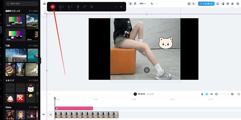 「REC」ボタンを押して録画を開始