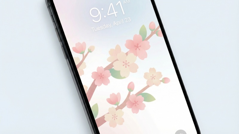 スマホのロック画面に設定された桜のイラスト壁紙