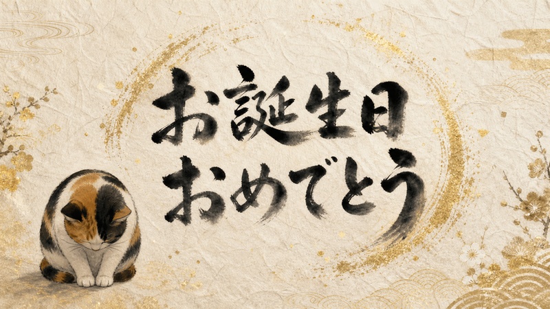 和紙テクスチャと筆文字でメッセージを書くGIFの静止フレーム
