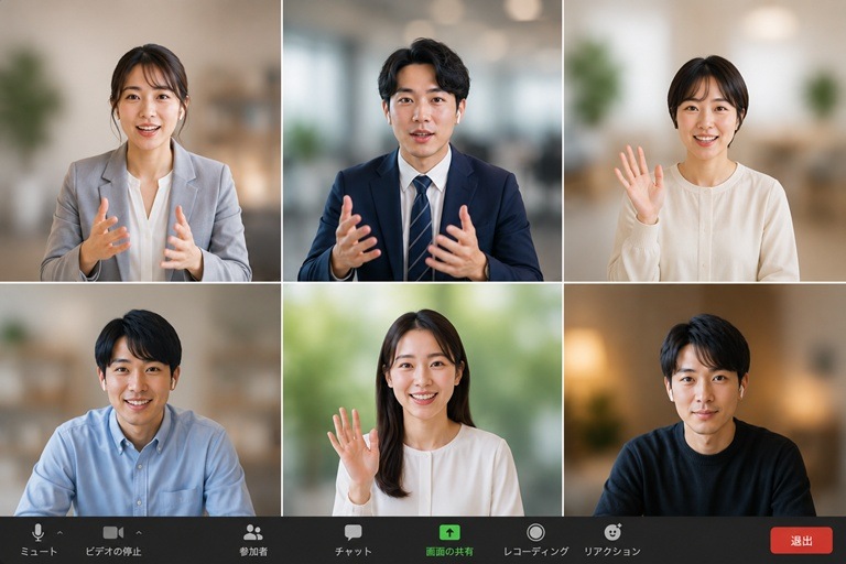 ビデオ会議で背景ぼかしを活用しているシーン