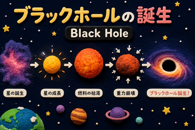 ブラックホールを描くクレイ風AI映像