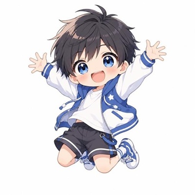 元気にジャンプするミニキャラ男の子