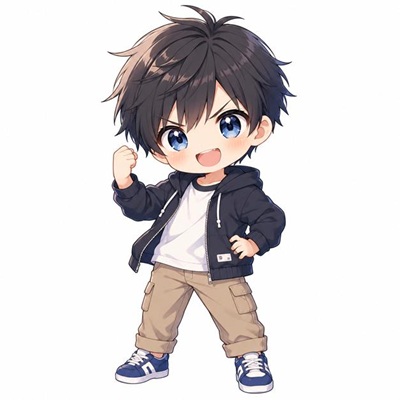 ガッツポーズのミニキャラ男の子