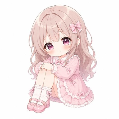 膝を抱えて座るミニキャラ少女