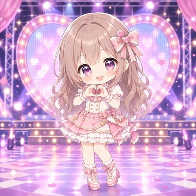 ハートを作るアイドル風ミニキャラ