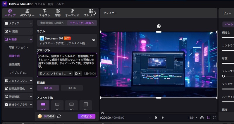 Edimakorのテキストプロンプト入力欄