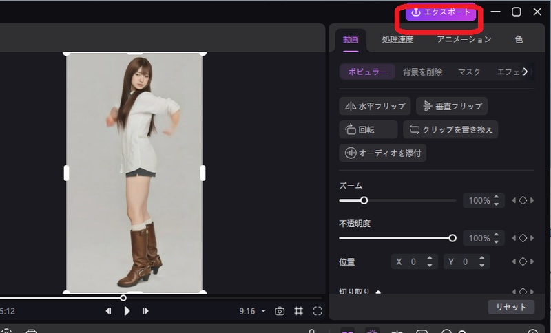 Edimakorで生成した動画をGIFでエクスポートする様子