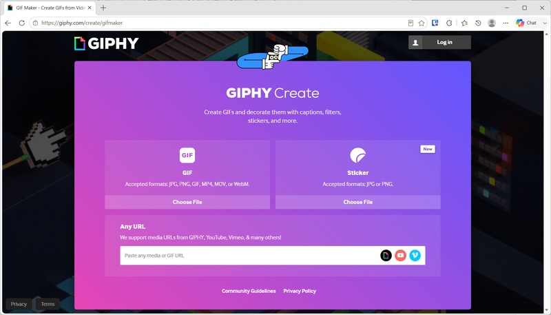 GIPHYの動画アップロード画面