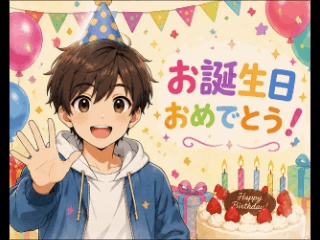 アニメキャラクターの誕生日おめでとうGIF