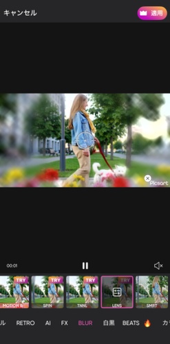 PicsArtで追従モザイクを設定している画面