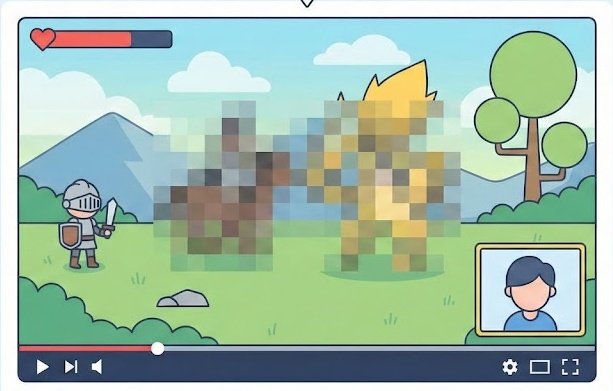 ゲーム実況動画で画面内のネタバレ部分をモザイクで伏せている画像