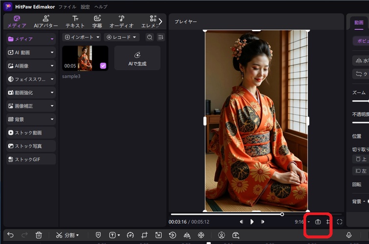 HitPaw Edimakorのスナップショットボタン
