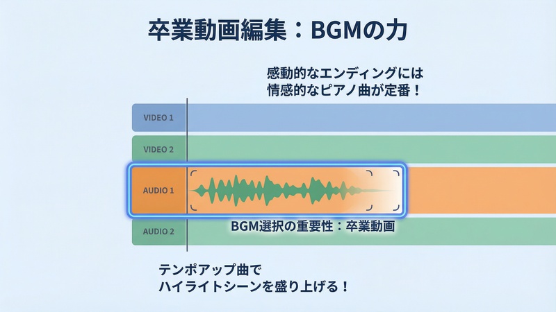 BGM編集画面で波形が表示されたオーディオトラック状態