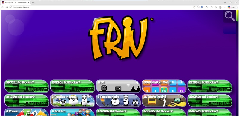 Frivのトップページのゲーム一覧