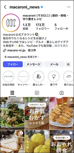macaroniインスタグラム公式アカウントのプロフィール画面