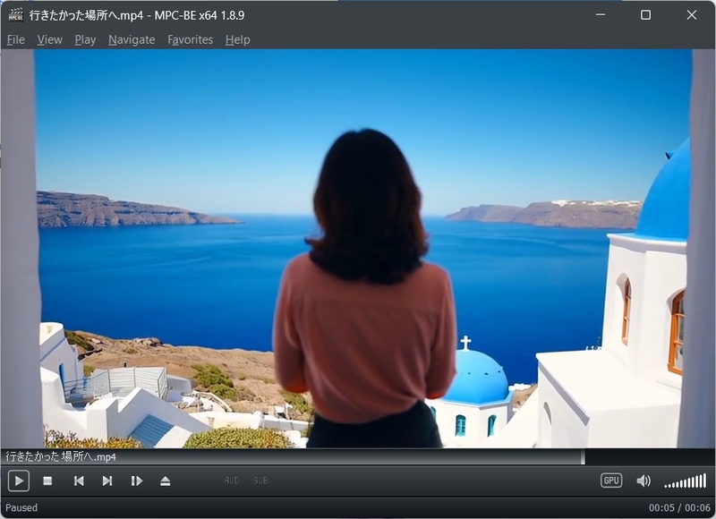 AIで母をサントリーニ島の風景に合成した仮想旅行動画