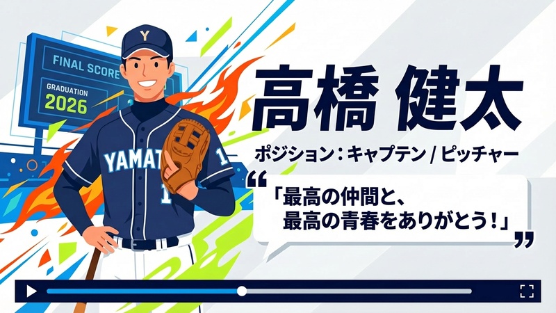 部活卒団ムービーの選手紹介画面