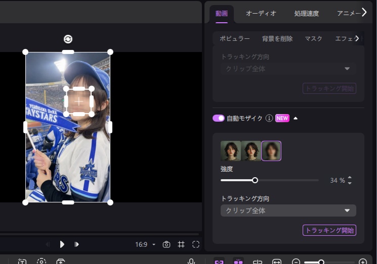 EdimakorでAIモザイク機能を使用している画面