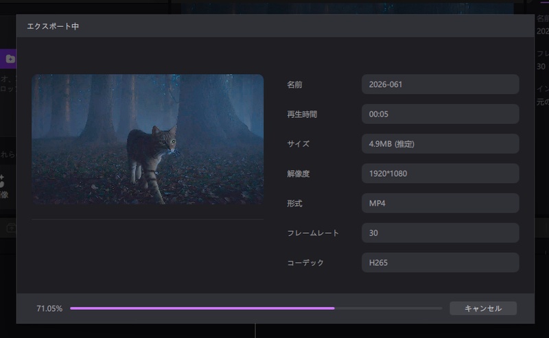 Edimakorで高速エクスポート処理をしている画面