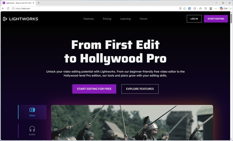 Lightworks公式サイトのスクリーンショット