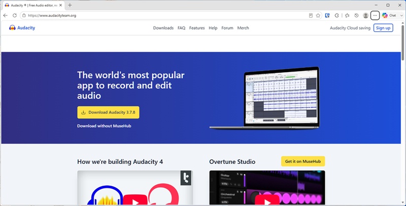 Audacity公式サイトのスクリーンショット