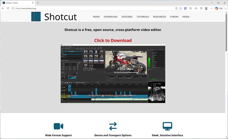 Shotcut公式サイトのスクリーンショット