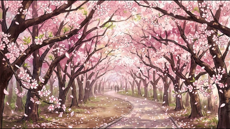 HitPaw EdimakorのAIが生成した桜トンネルの春背景イラスト