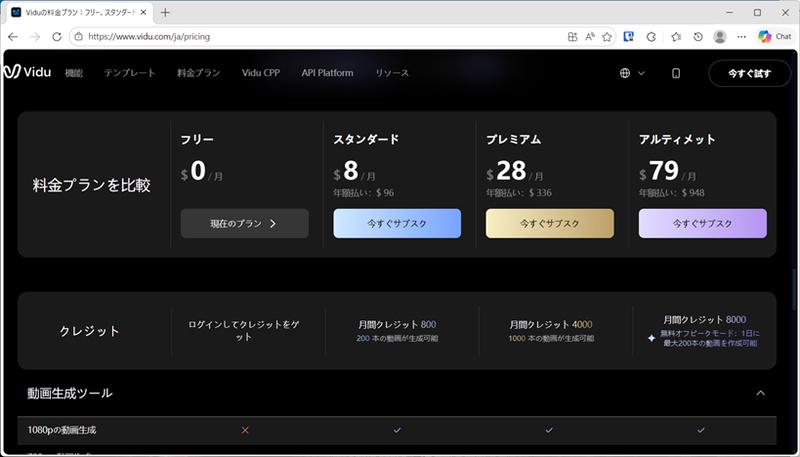 Vidu AIの料金プラン一覧