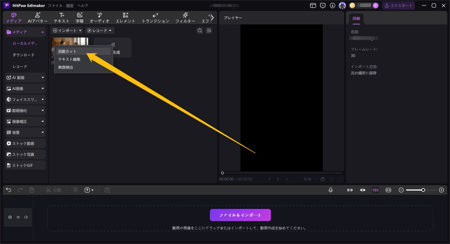 ビデオ会議ソフト Edimakor の自動カット編集画面