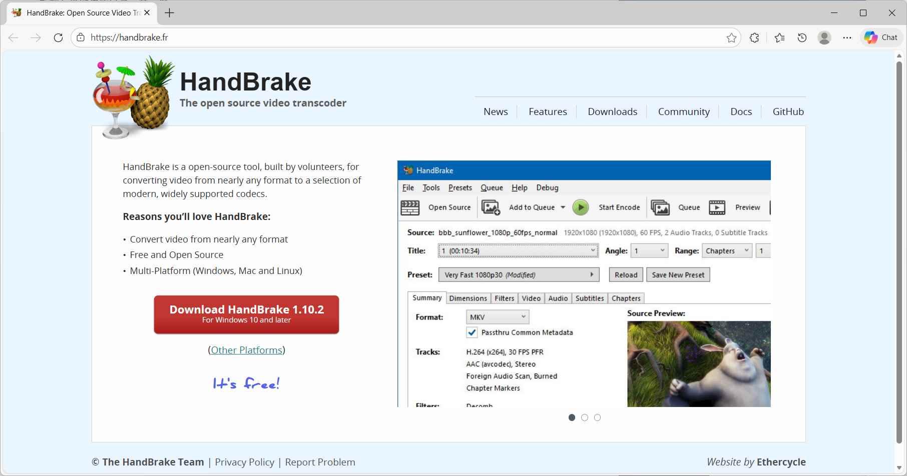 HandBrake公式サイト