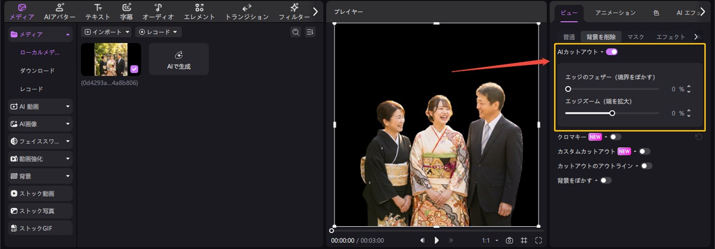 画像の背景を透過した編集結果